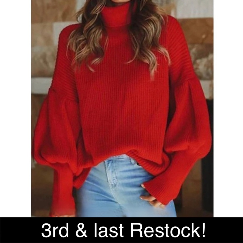 1 LEFT! Gorgeous Red Puff Sleeve sweater